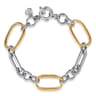 14K Yellow Gold and 925 Sterling Silver Hollow Link Chain Bracelet