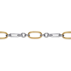 14K Yellow Gold and 925 Sterling Silver Hollow Link Chain Bracelet