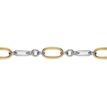 14K Yellow Gold and 925 Sterling Silver Hollow Link Chain Bracelet