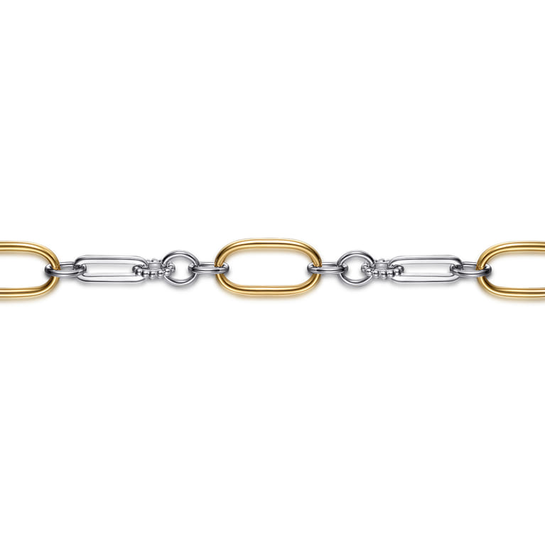 14K Yellow Gold and 925 Sterling Silver Hollow Link Chain Bracelet - Shot 2