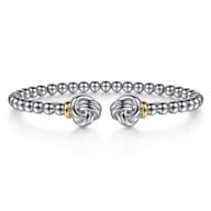 14K Yellow Gold and 925 Sterling Silver Knot Bujukan Open Bangle Bracelet