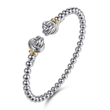14K Yellow Gold and 925 Sterling Silver Knot Bujukan Open Bangle Bracelet