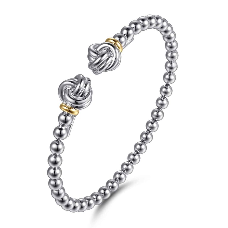 14K Yellow Gold and 925 Sterling Silver Knot Bujukan Open Bangle Bracelet - Shot 2