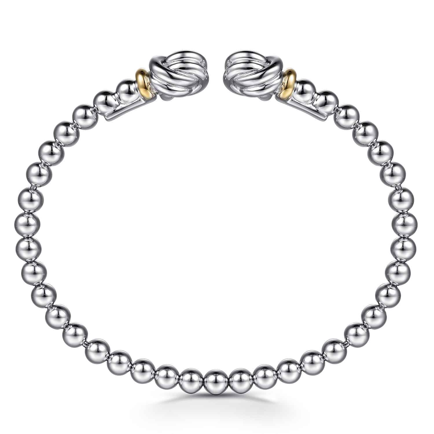 14K Yellow Gold and 925 Sterling Silver Knot Bujukan Open Bangle Bracelet - Shot 3