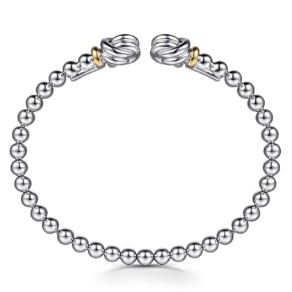 14K Yellow Gold and 925 Sterling Silver Knot Bujukan Open Bangle Bracelet