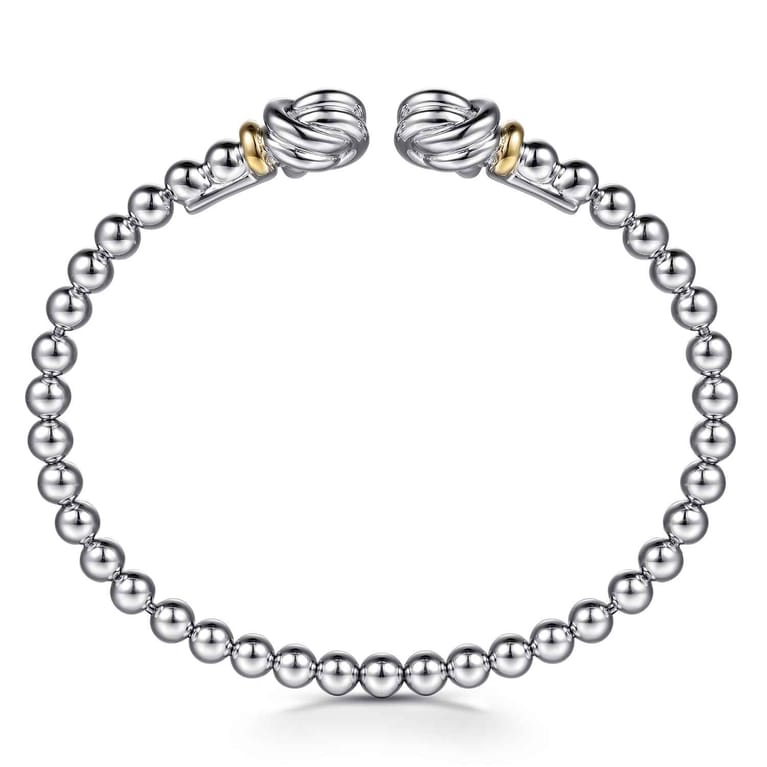 14K Yellow Gold and 925 Sterling Silver Knot Bujukan Open Bangle Bracelet - Shot 3