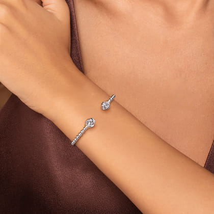 14K Yellow Gold and 925 Sterling Silver Knot Bujukan Open Bangle Bracelet