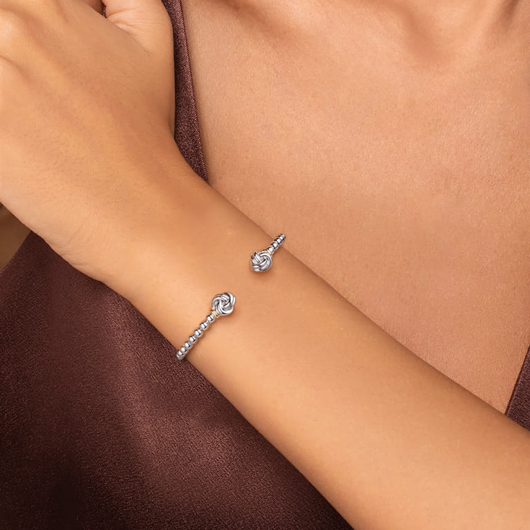 14K Yellow Gold and 925 Sterling Silver Knot Bujukan Open Bangle Bracelet - Shot 4