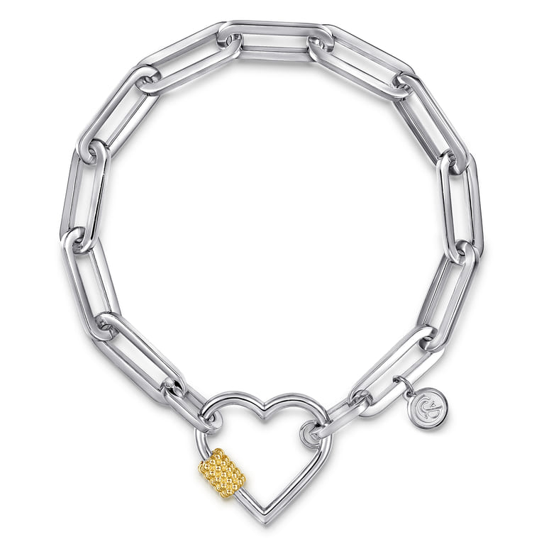 14K Yellow Gold and 925 Sterling Silver Link Chain Bujukan Heart Bracelet - Shot 1