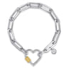 14K Yellow Gold and 925 Sterling Silver Link Chain Bujukan Heart Bracelet