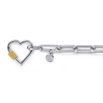 14K Yellow Gold and 925 Sterling Silver Link Chain Bujukan Heart Bracelet