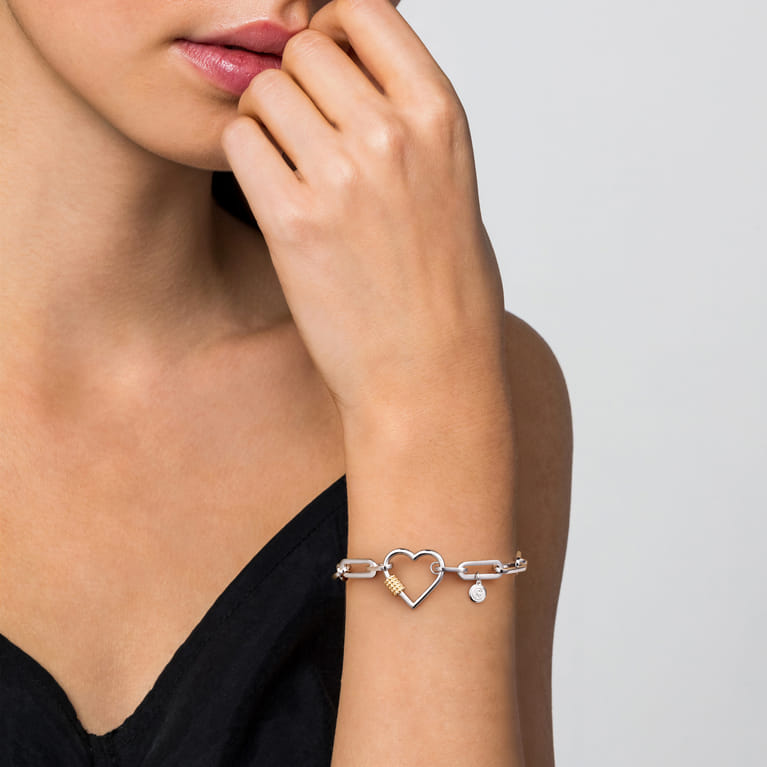 14K Yellow Gold and 925 Sterling Silver Link Chain Bujukan Heart Bracelet - Shot 4