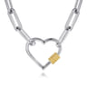 14K Yellow Gold and 925 Sterling Silver Link Chain Bujukan Heart Necklace