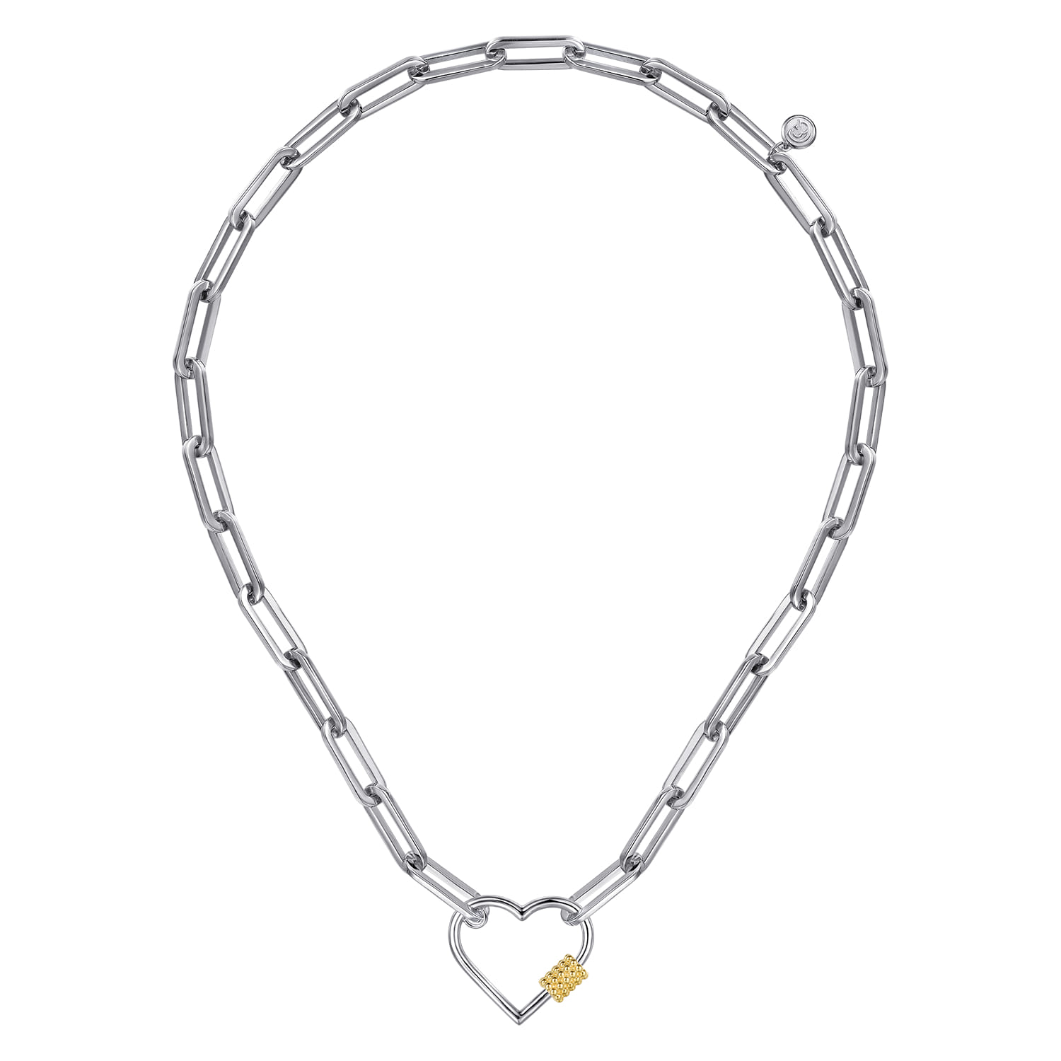 14K Yellow Gold and 925 Sterling Silver Link Chain Bujukan Heart Necklace - Shot 2