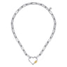 14K Yellow Gold and 925 Sterling Silver Link Chain Bujukan Heart Necklace