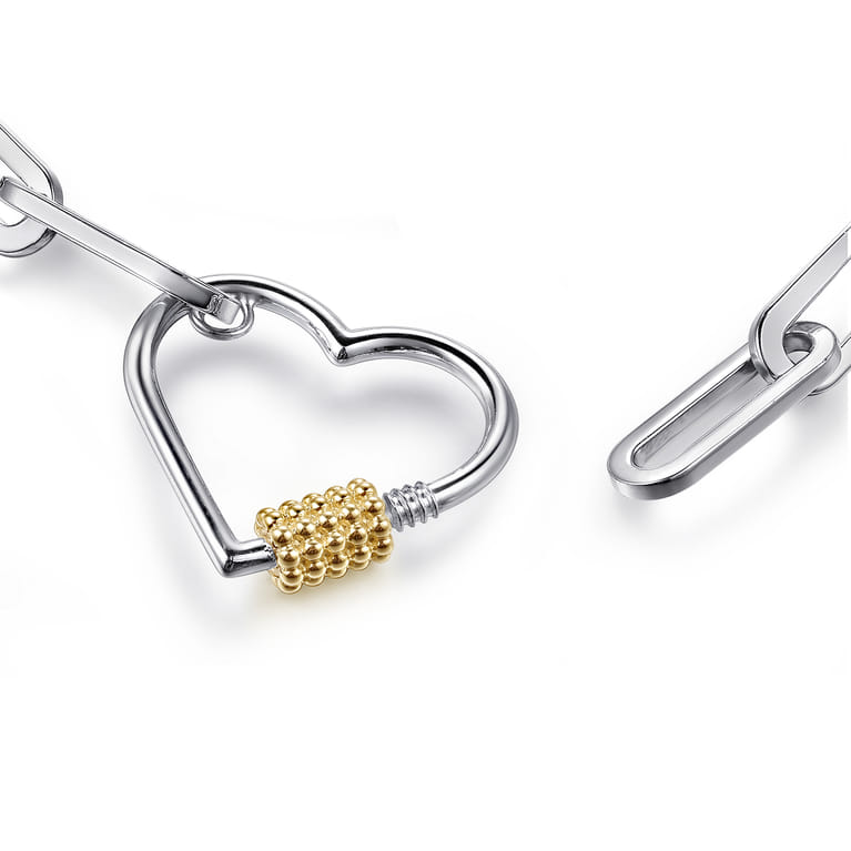 14K Yellow Gold and 925 Sterling Silver Link Chain Bujukan Heart Necklace - Shot 3