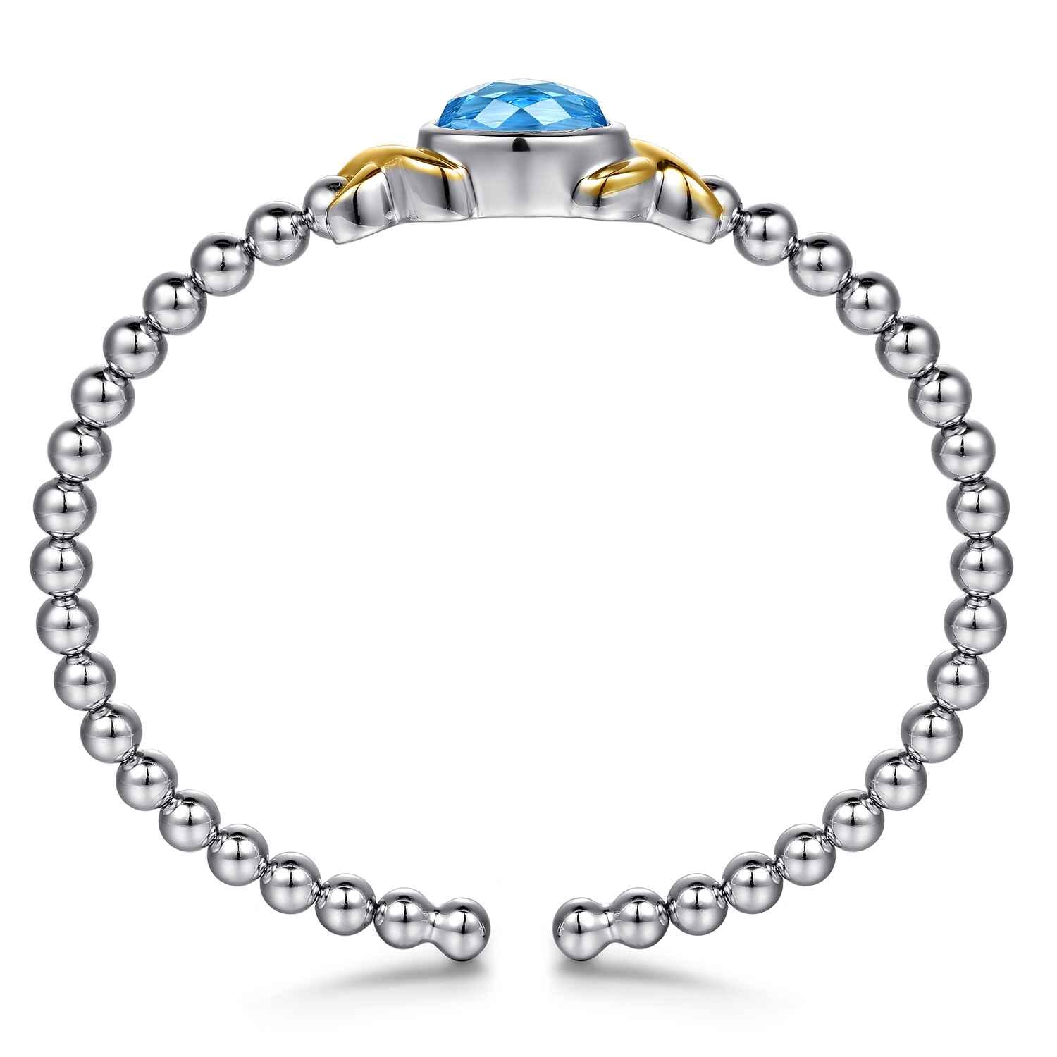 14K Yellow Gold and 925 Sterling Silver Oval Blue Topaz Bujukan Bangle Bracelet