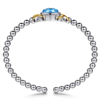 14K Yellow Gold and 925 Sterling Silver Oval Blue Topaz Bujukan Bangle Bracelet
