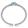14K Yellow Gold and 925 Sterling Silver Oval Blue Topaz Bujukan Bangle Bracelet
