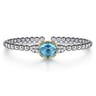 14K Yellow Gold and 925 Sterling Silver Oval Blue Topaz Bujukan Open Bangle Bracelet
