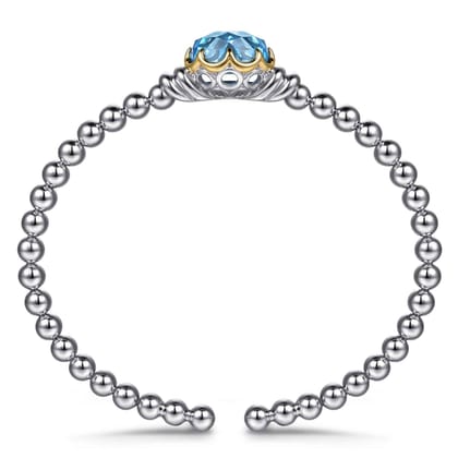14K Yellow Gold and 925 Sterling Silver Oval Blue Topaz Bujukan Open Bangle Bracelet