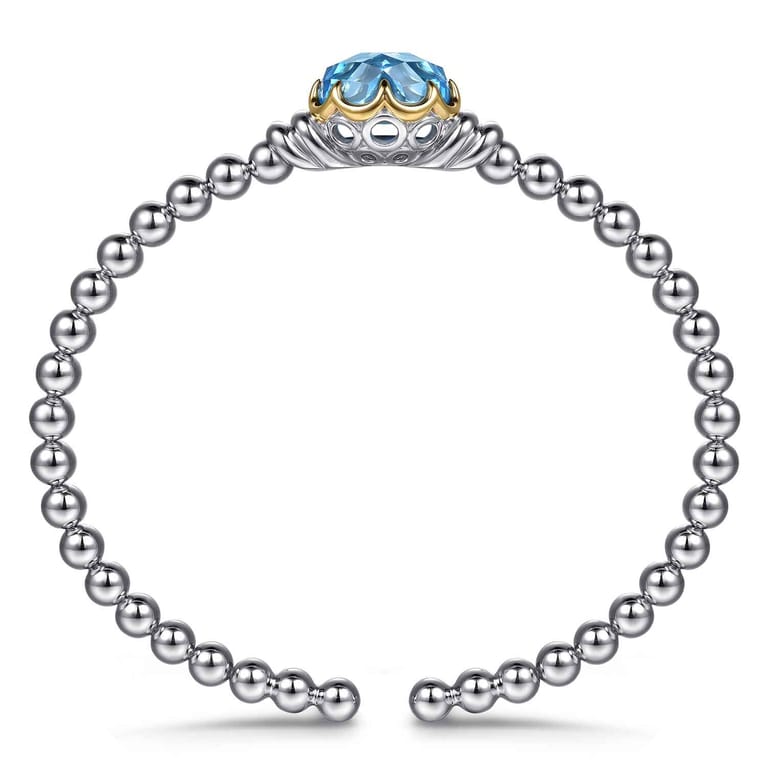 14K Yellow Gold and 925 Sterling Silver Oval Blue Topaz Bujukan Open Bangle Bracelet - Shot 3