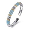 14K Yellow Gold and 925 Sterling Silver Pave Blue Topaz and Shrimp Texture Bujukan Bangle Bracelet