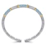 14K Yellow Gold and 925 Sterling Silver Pave Blue Topaz and Shrimp Texture Bujukan Bangle Bracelet