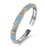 14K Yellow Gold and 925 Sterling Silver Pave Blue Topaz and Shrimp Texture Bujukan Bangle Bracelet