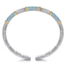 14K Yellow Gold and 925 Sterling Silver Pave Blue Topaz and Shrimp Texture Bujukan Bangle Bracelet
