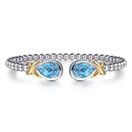 14K Yellow Gold and 925 Sterling Silver Pear Shape Blue Topaz Bujukan Bangle