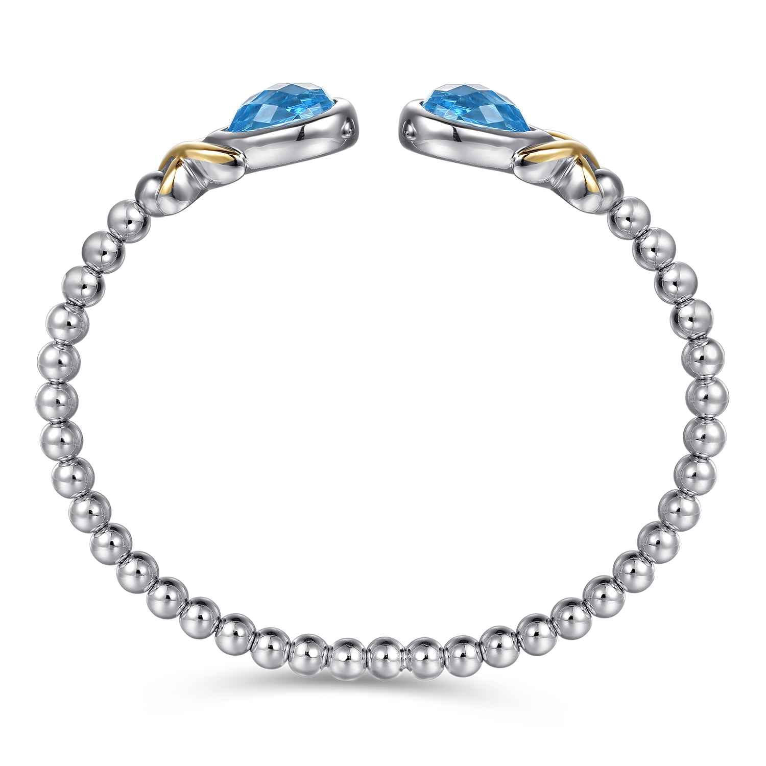 14K Yellow Gold and 925 Sterling Silver Pear Shape Blue Topaz Bujukan Bangle - Shot 3