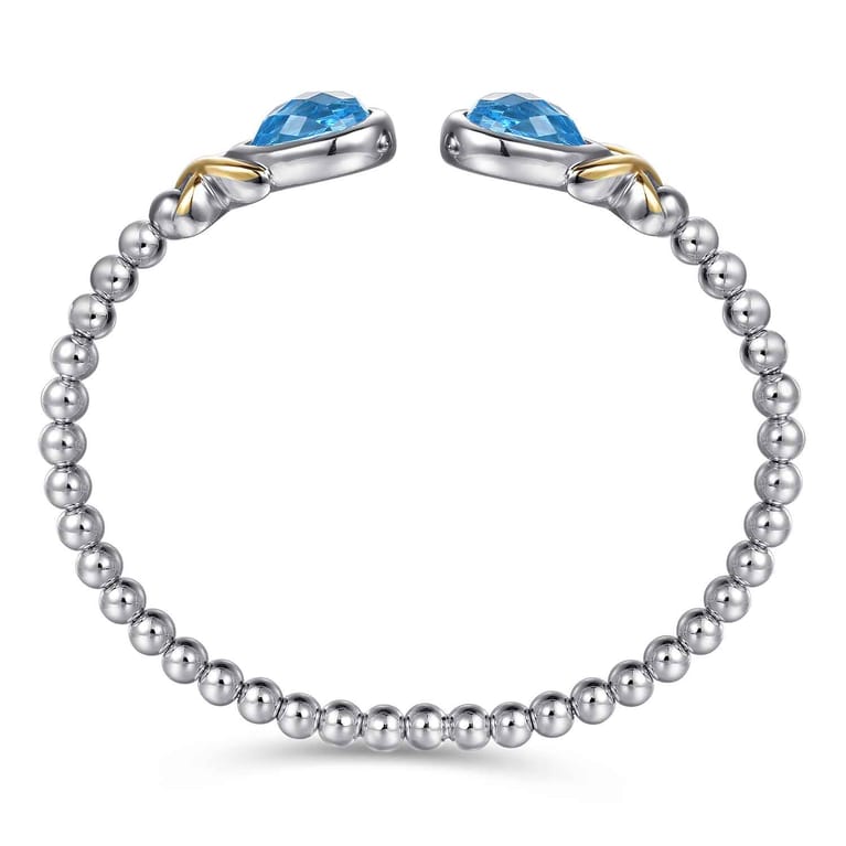 14K Yellow Gold and 925 Sterling Silver Pear Shape Blue Topaz Bujukan Bangle - Shot 3