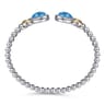 14K Yellow Gold and 925 Sterling Silver Pear Shape Blue Topaz Bujukan Bangle