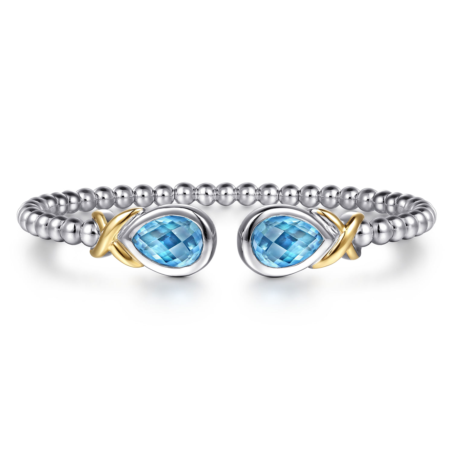 14K Yellow Gold and 925 Sterling Silver Pear Shape Blue Topaz Bujukan Bangle