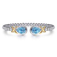 14K Yellow Gold and 925 Sterling Silver Pear Shape Blue Topaz Bujukan Bangle