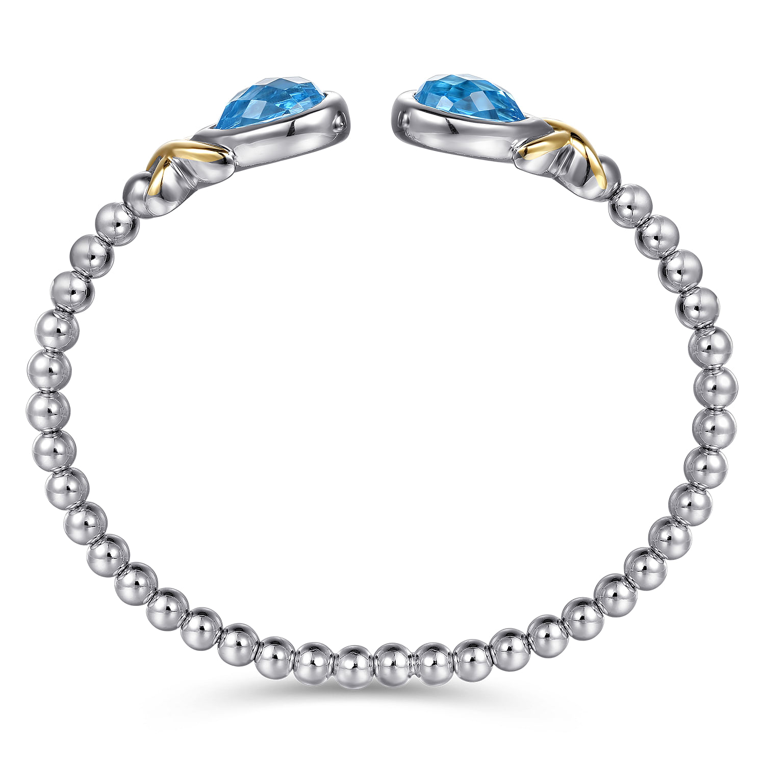 14K Yellow Gold and 925 Sterling Silver Pear Shape Blue Topaz Bujukan Bangle