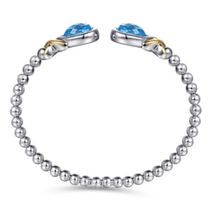 14K Yellow Gold and 925 Sterling Silver Pear Shape Blue Topaz Bujukan Bangle
