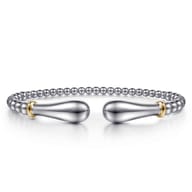 14K Yellow Gold and 925 Sterling Silver Pear Shape Split Bangle Bracelet