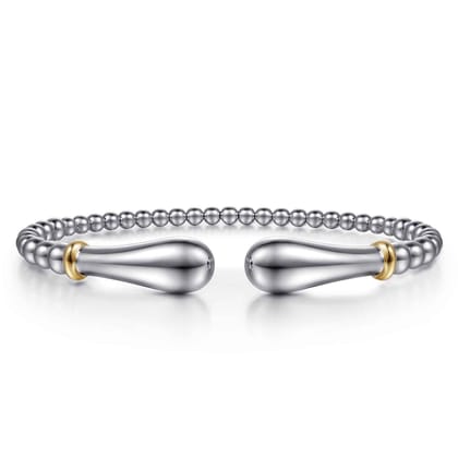 14K Yellow Gold and 925 Sterling Silver Pear Shape Split Bangle Bracelet