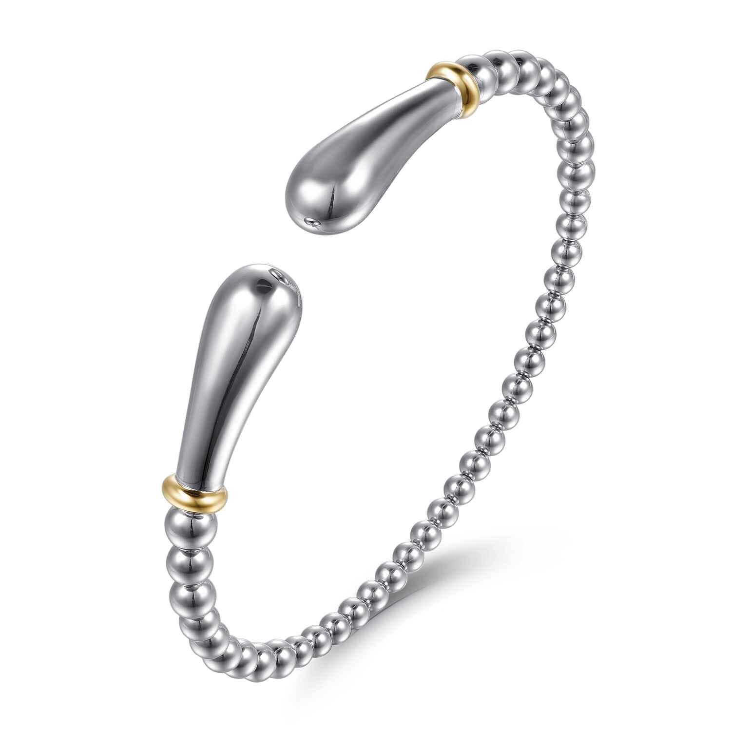 14K Yellow Gold and 925 Sterling Silver Pear Shape Split Bangle Bracelet - Shot 2