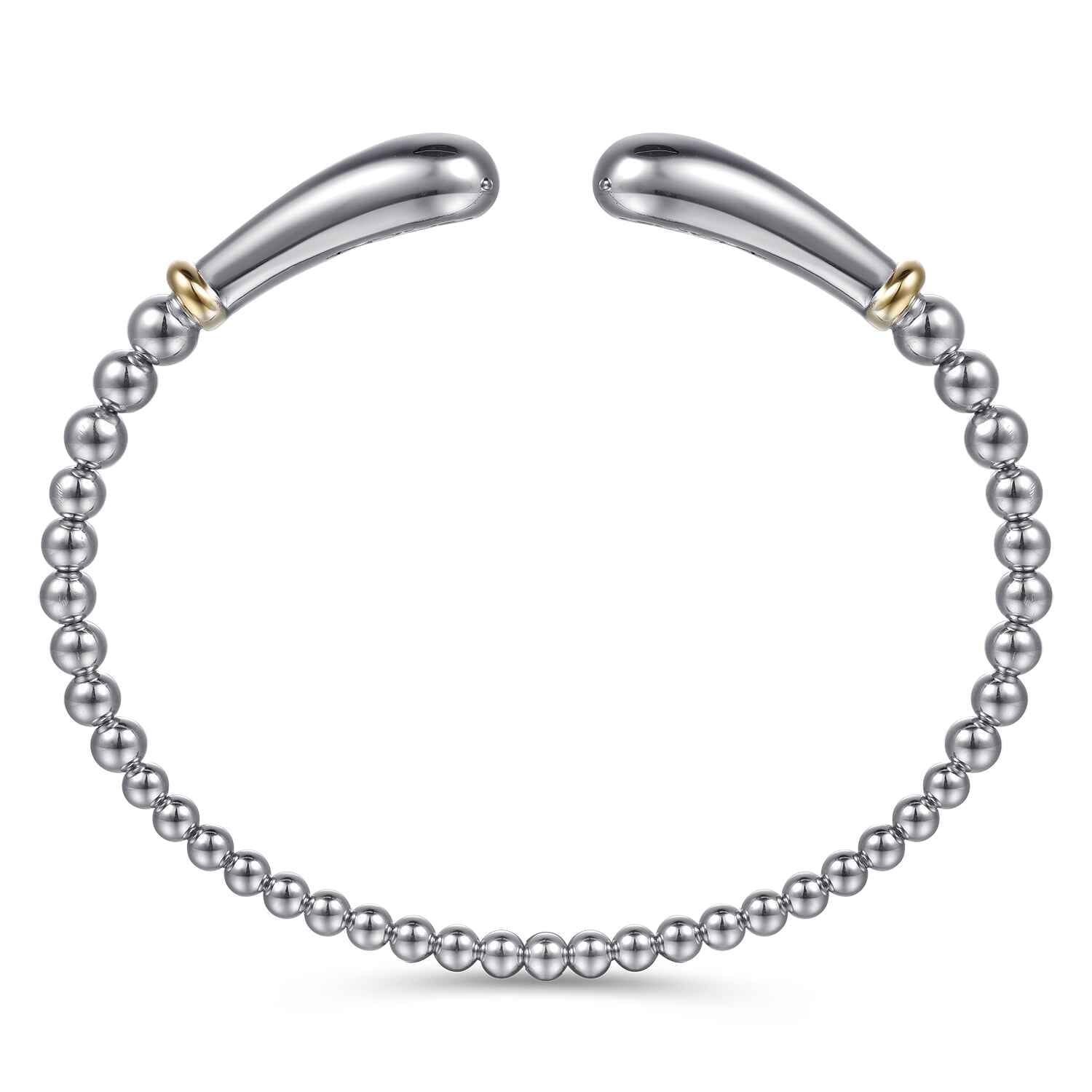 14K Yellow Gold and 925 Sterling Silver Pear Shape Split Bangle Bracelet - Shot 3