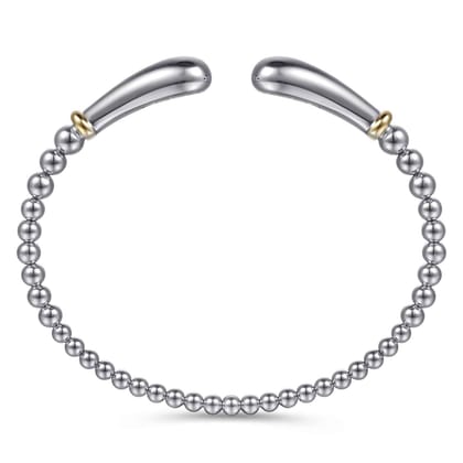 14K Yellow Gold and 925 Sterling Silver Pear Shape Split Bangle Bracelet