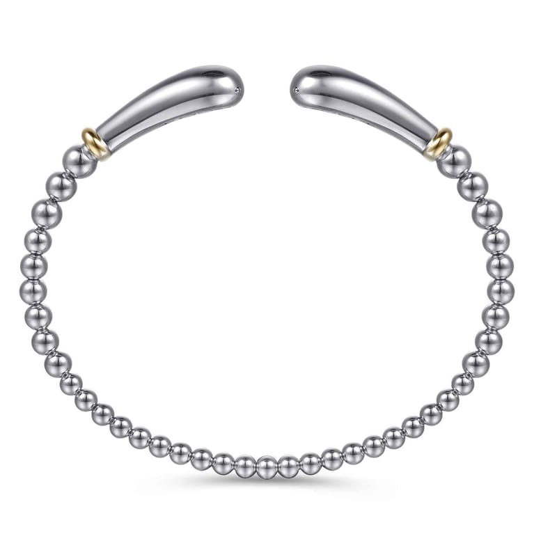 14K Yellow Gold and 925 Sterling Silver Pear Shape Split Bangle Bracelet - Shot 3