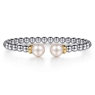 14K Yellow Gold and 925 Sterling Silver Pearl and Bujukan Bangle Bracelet