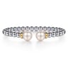 14K Yellow Gold and 925 Sterling Silver Pearl and Bujukan Bangle Bracelet