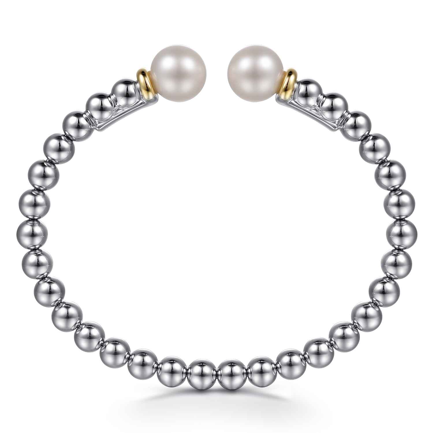14K Yellow Gold and 925 Sterling Silver Pearl and Bujukan Bangle Bracelet - Shot 3
