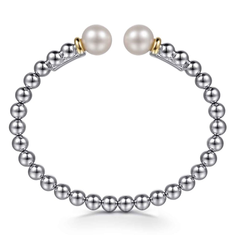 14K Yellow Gold and 925 Sterling Silver Pearl and Bujukan Bangle Bracelet - Shot 3