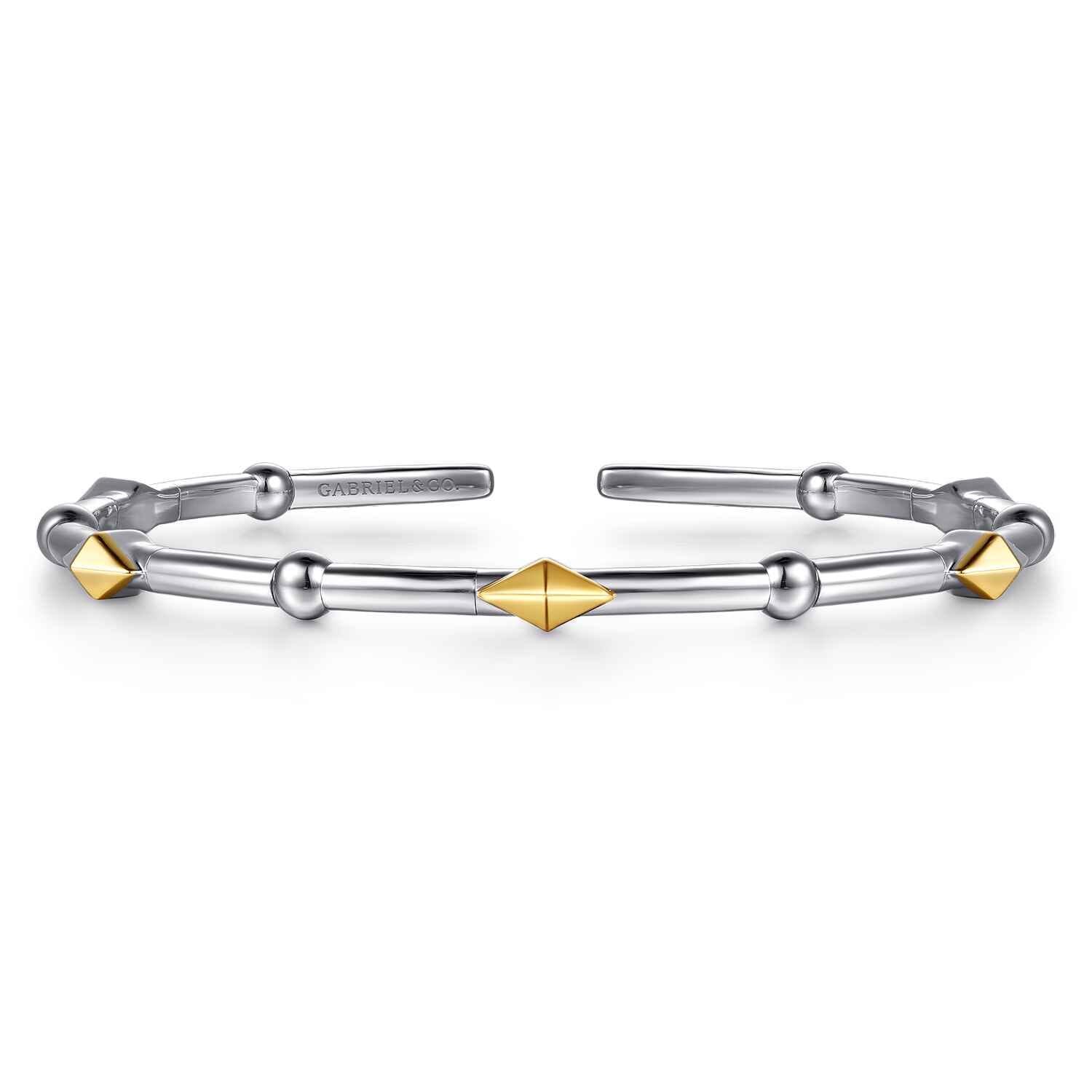 14K Yellow Gold and 925 Sterling Silver Rhombus Shape Bujukan Bangle Bracelet - Shot 1