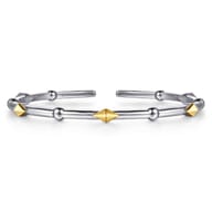 14K Yellow Gold and 925 Sterling Silver Rhombus Shape Bujukan Bangle Bracelet